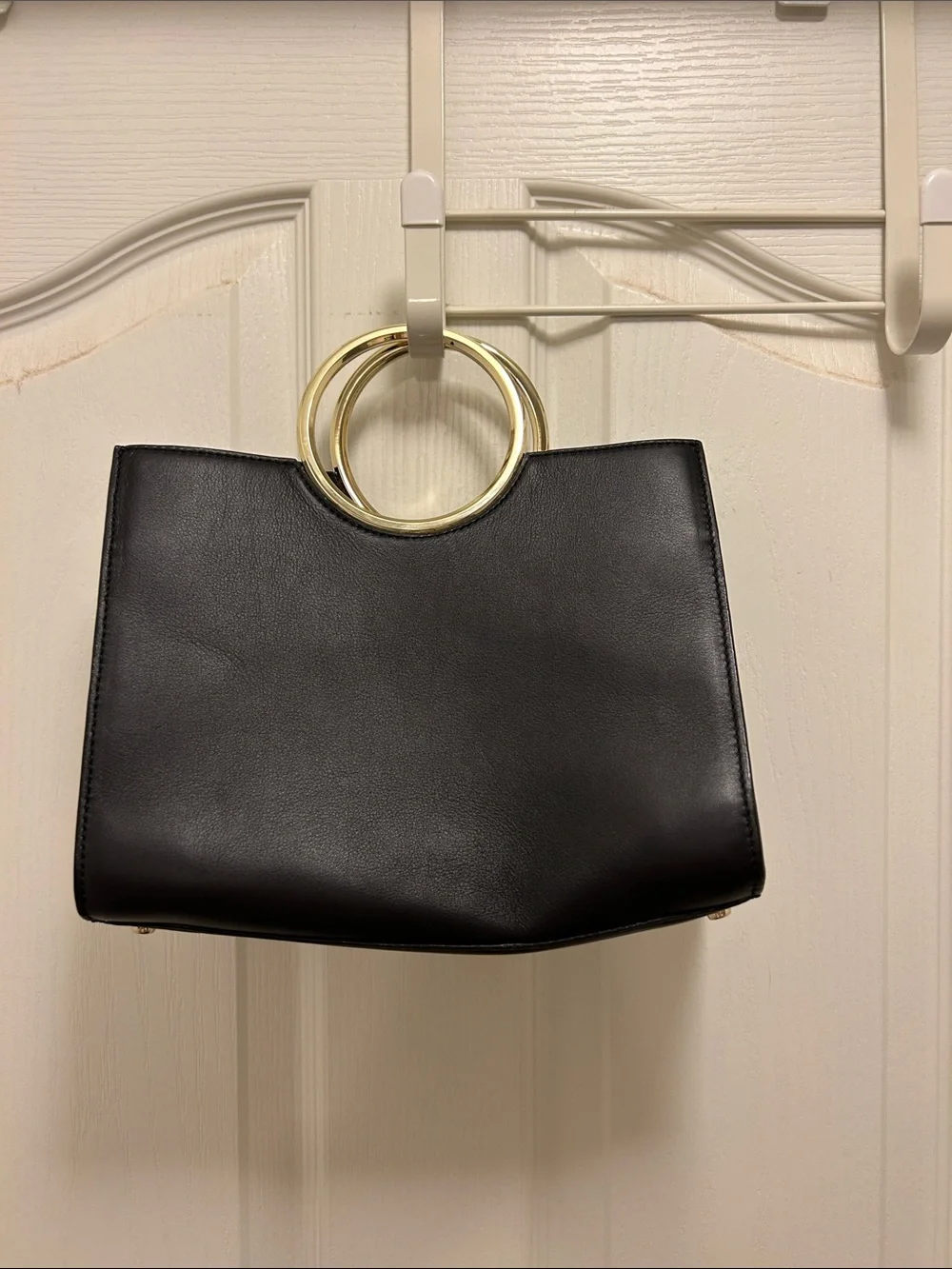 kate spade Black Leather Shoulder Bag with Gold Ring Handle